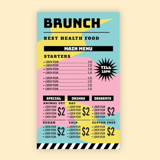 Colorful restaurant menu template