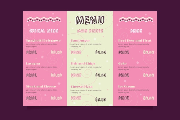 Free vector colorful restaurant menu template