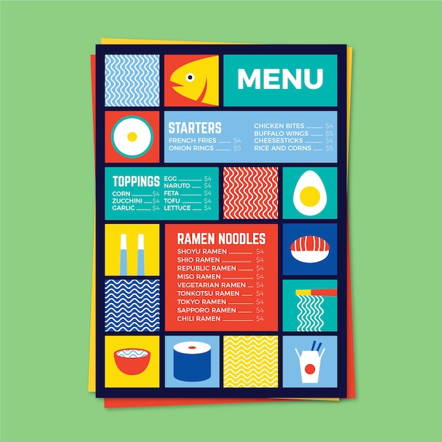 Colorful restaurant menu template