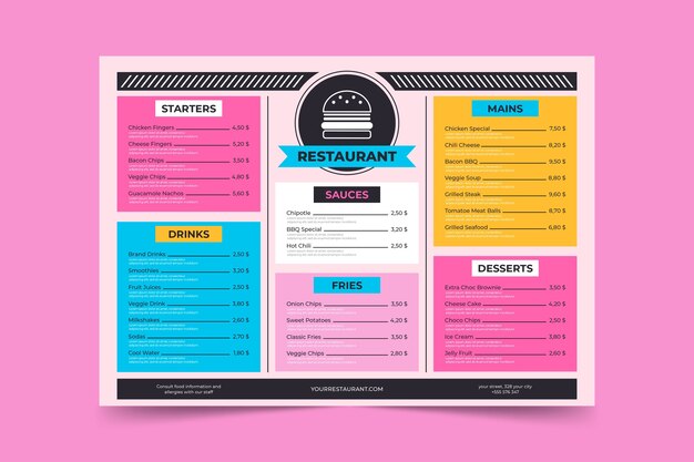 colorful restaurant menu template