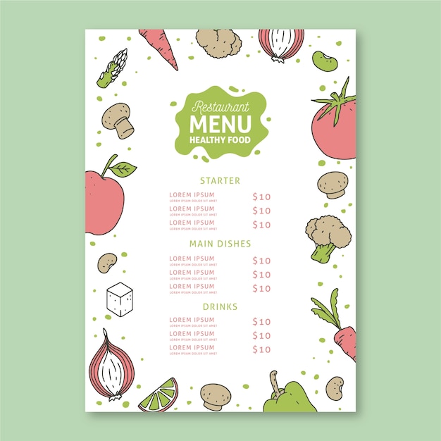 Бесплатное векторное изображение Красочный шаблон меню ресторана
