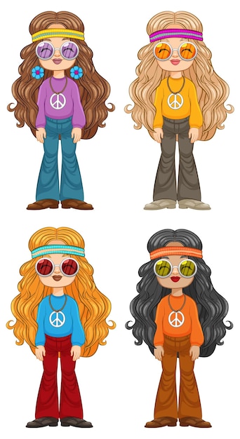 Free vector colorful retro fashion girls illustration