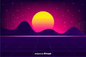 Free vector colorful retro futuristic landscape background