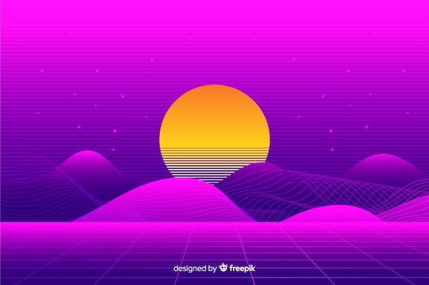 Free vector colorful retro futuristic landscape background