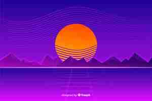 Free vector colorful retro futuristic landscape background