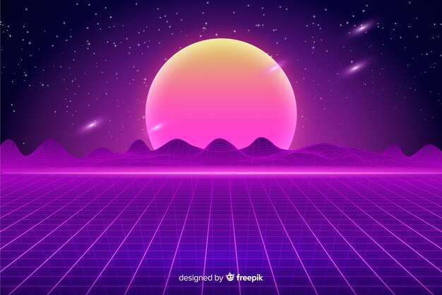 Colorful retro futuristic landscape background