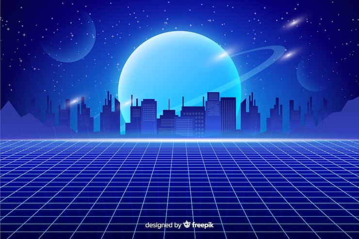 Free Vector colorful retro futuristic landscape background