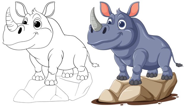 Free vector colorful rhino illustration and sketch