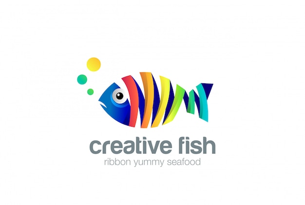 Colorful Ribbon Fish abstract Logo  icon.