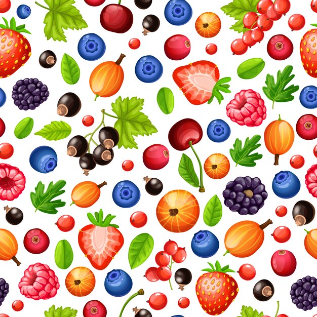 Colorful Ripe Forest Berries Seamless Pattern