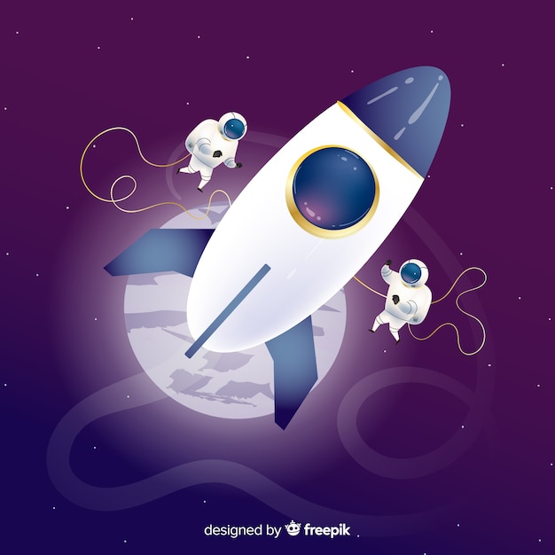 Colorful rocket composition with flat design