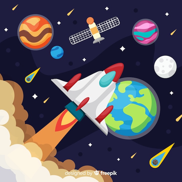 Free vector colorful rocket composition with flat design