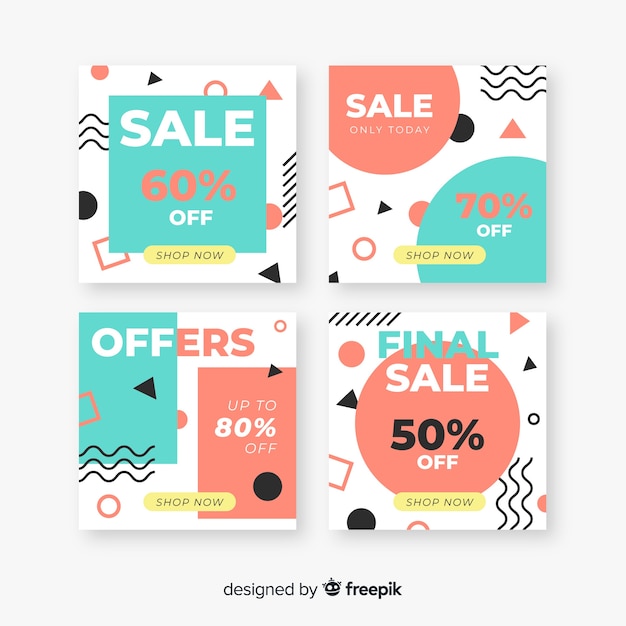 Free vector colorful sale banner collection in memphis style