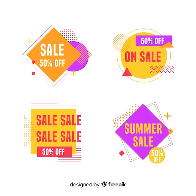 Free vector colorful sale banner collection in memphis style