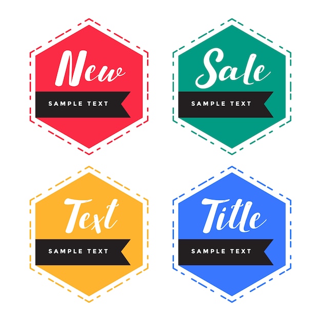 Colorful sale banners in hexagon shape