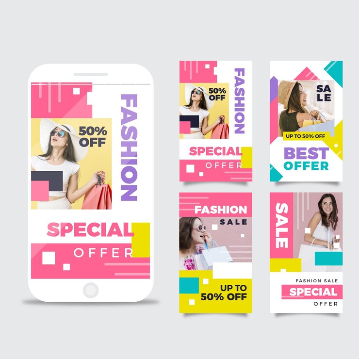 무료 Vector 다채로운 판매 인스 타 그램 이야기 모음