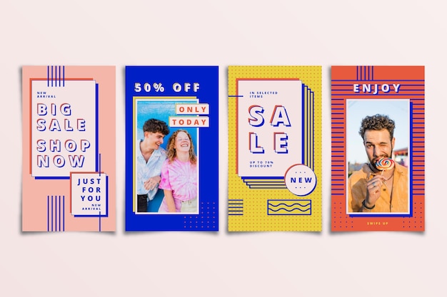 Colorful sale instagram stories set