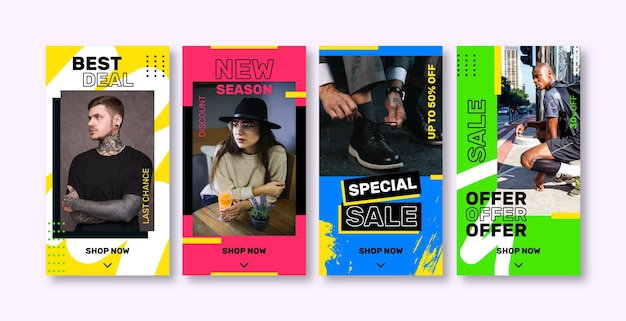 Colorful sale instagram stories set