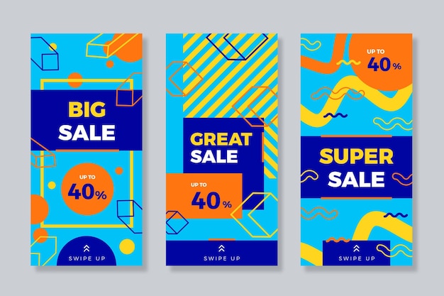 Free vector colorful sale instagram stories