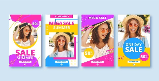 Free vector colorful sales instagram post collection