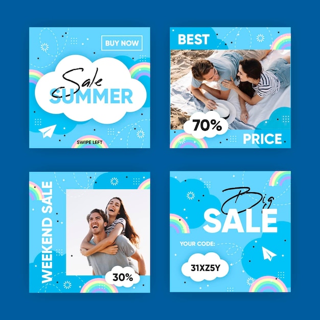 Free vector colorful sales instagram post collection