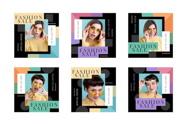 Free vector colorful sales instagram post collection