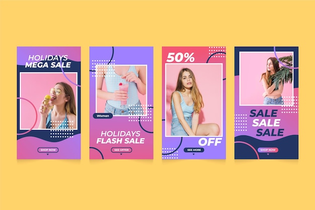 Free vector colorful sales instagram post pack