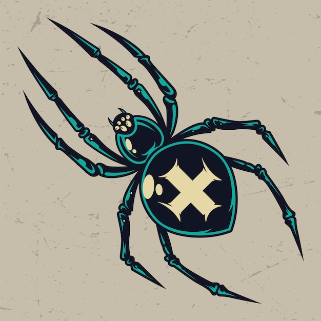 Free vector colorful scary cross spider vintage template