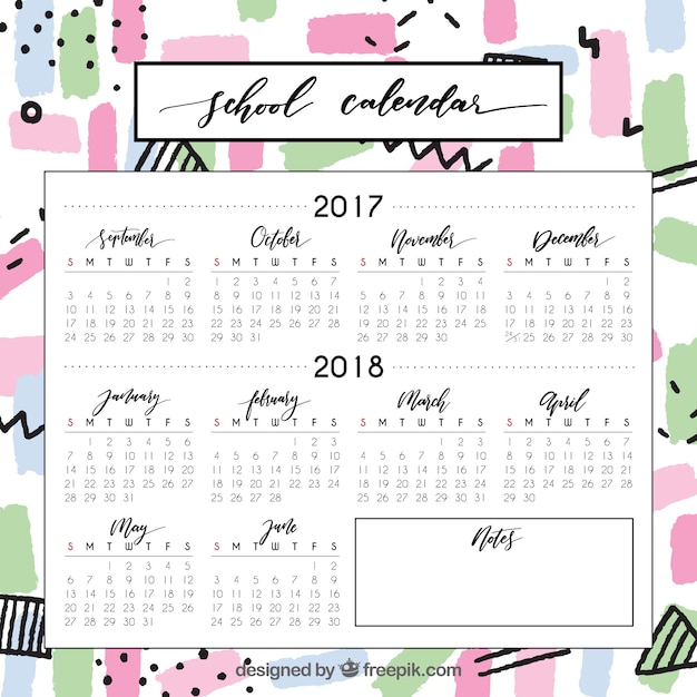 Free vector colorful school calendar with fun style