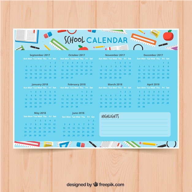 Free vector colorful school calendar with school supplies