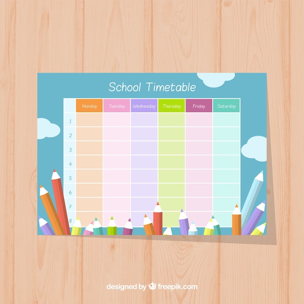 Colorful school timetable template with flat design