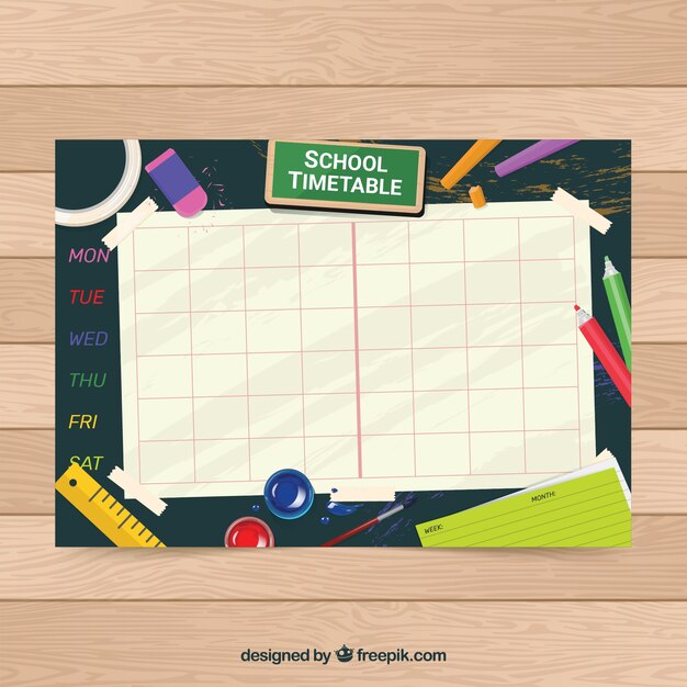 Colorful school timetable template with flat design