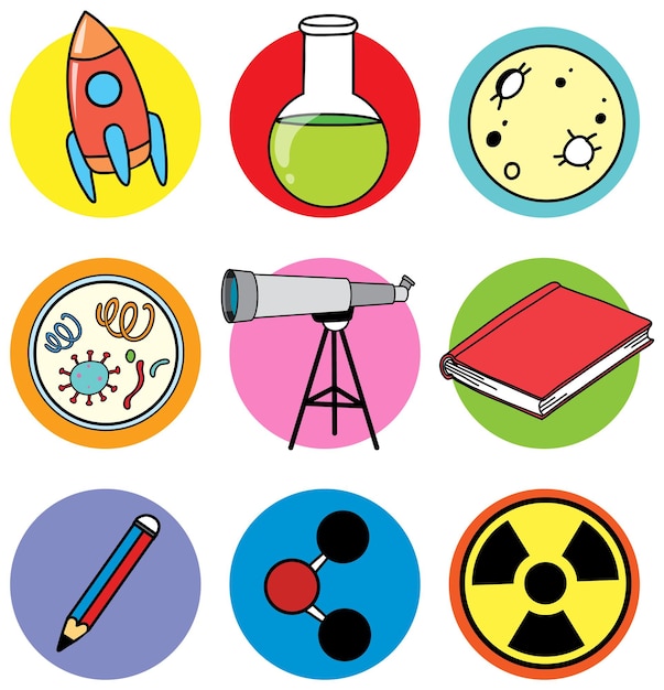 Free vector colorful science icons vector set