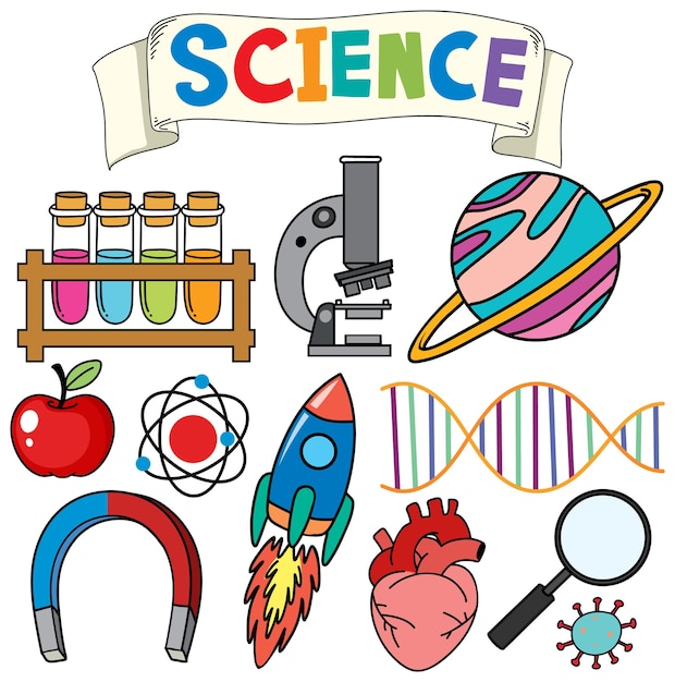 Free vector colorful science objects and icons vector set