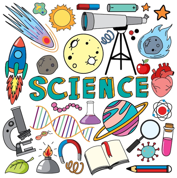 colorful science objects and icons vector set