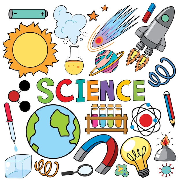 Free vector colorful science objects and icons vector set