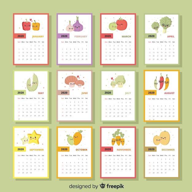 Бесплатное векторное изображение Красочный сезонный календарь овощей и фруктов
