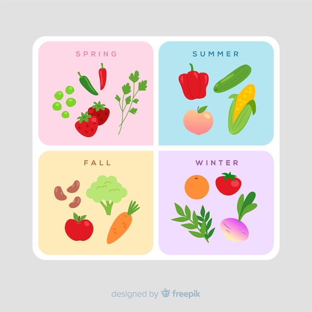 Free vector colorful seasonal vegetables and fruits calendar