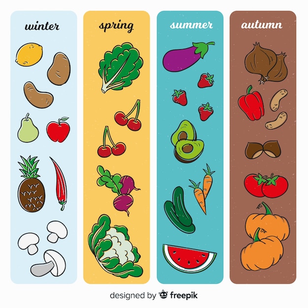 Colorful seasonal vegetables and fruits calendar