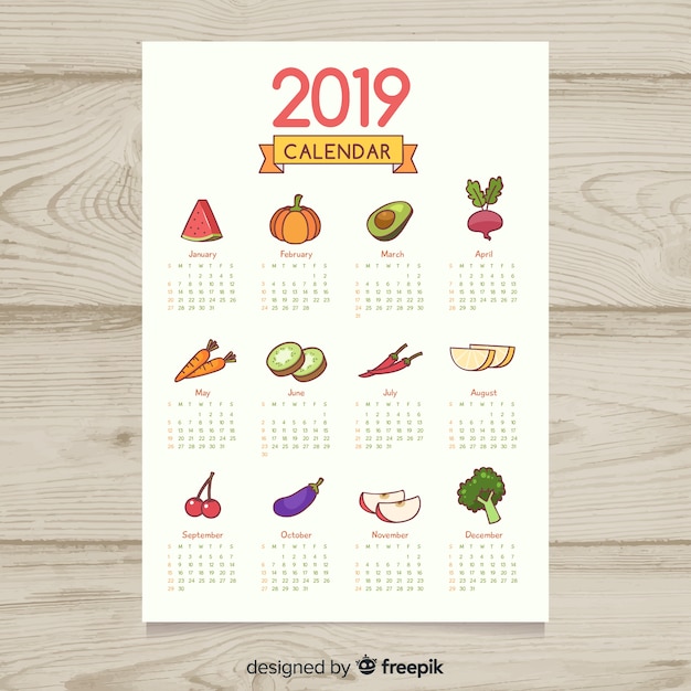 Colorful seasonal vegetables and fruits calendar