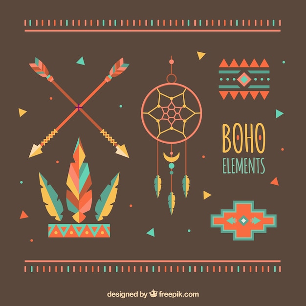 Free vector colorful selection of items in boho style