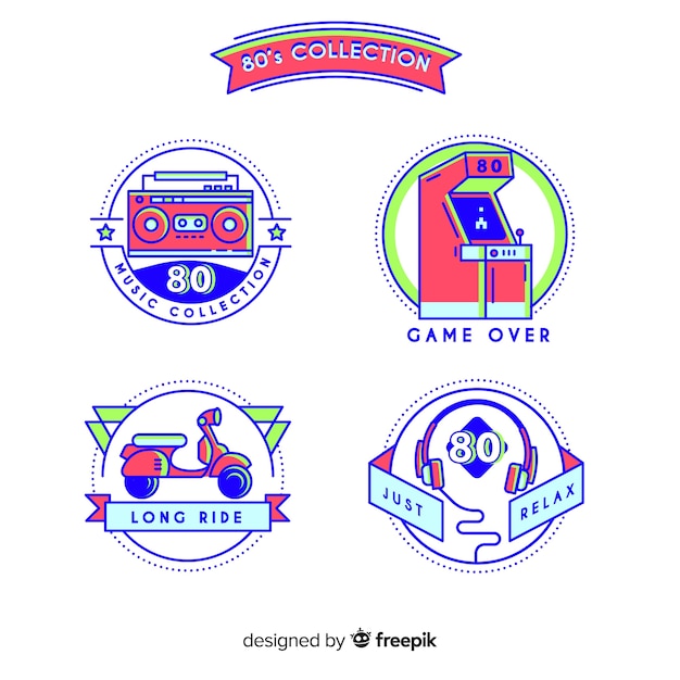 Free vector colorful set of 80s badges