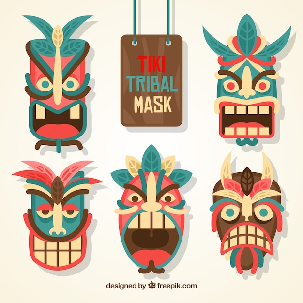 Free vector colorful set of angry ethnic masks