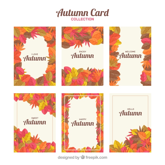 Colorful set of autumn cards with flat design