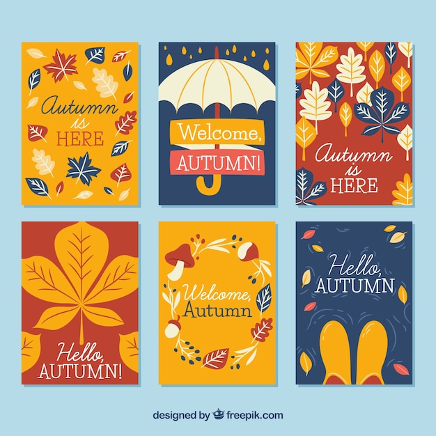 Free vector colorful set of autumn cards