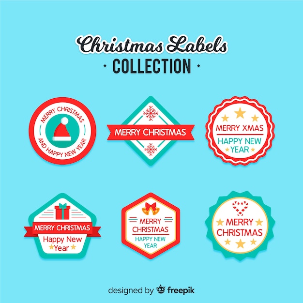 Colorful set of christmas labels with flat design