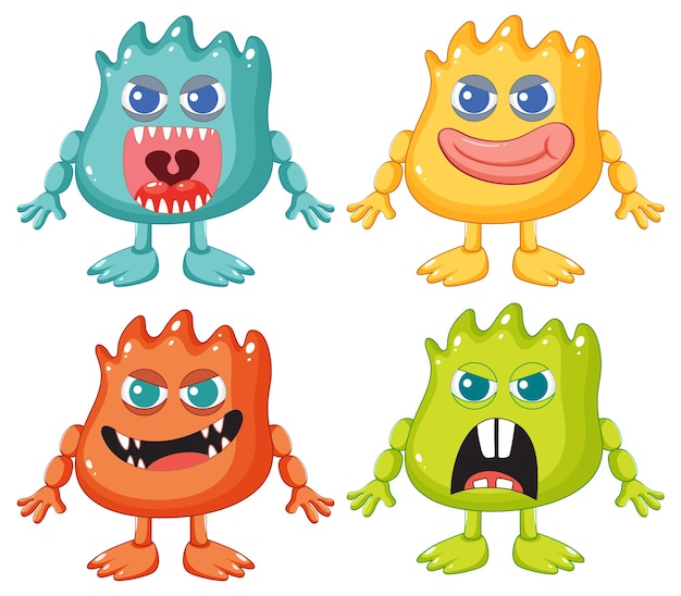 Free vector colorful set of cute alien monster cartoon characters