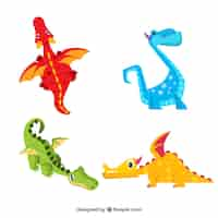 Free vector colorful set of dragons with flat design