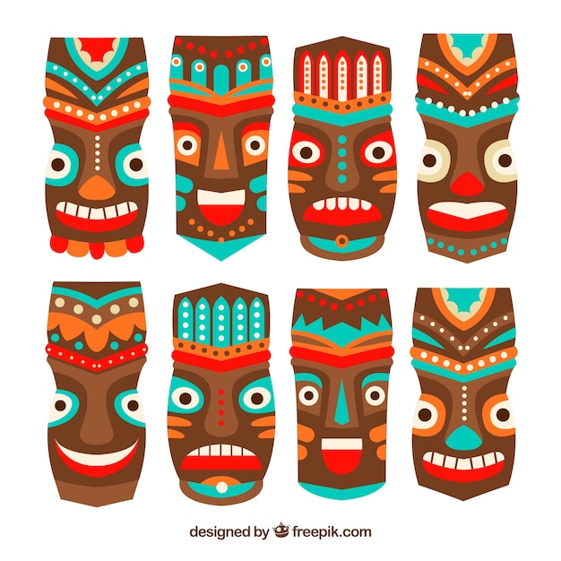 Free vector colorful set of flat ethnic masks