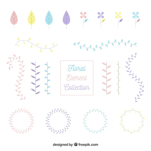 Colorful set of floral elements with flat design